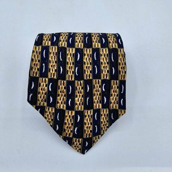 Mens Necktie JZ Richards Classic Designer 100% Silk Gold 59 By 4 Inch Vintage - Picture 1 of 6